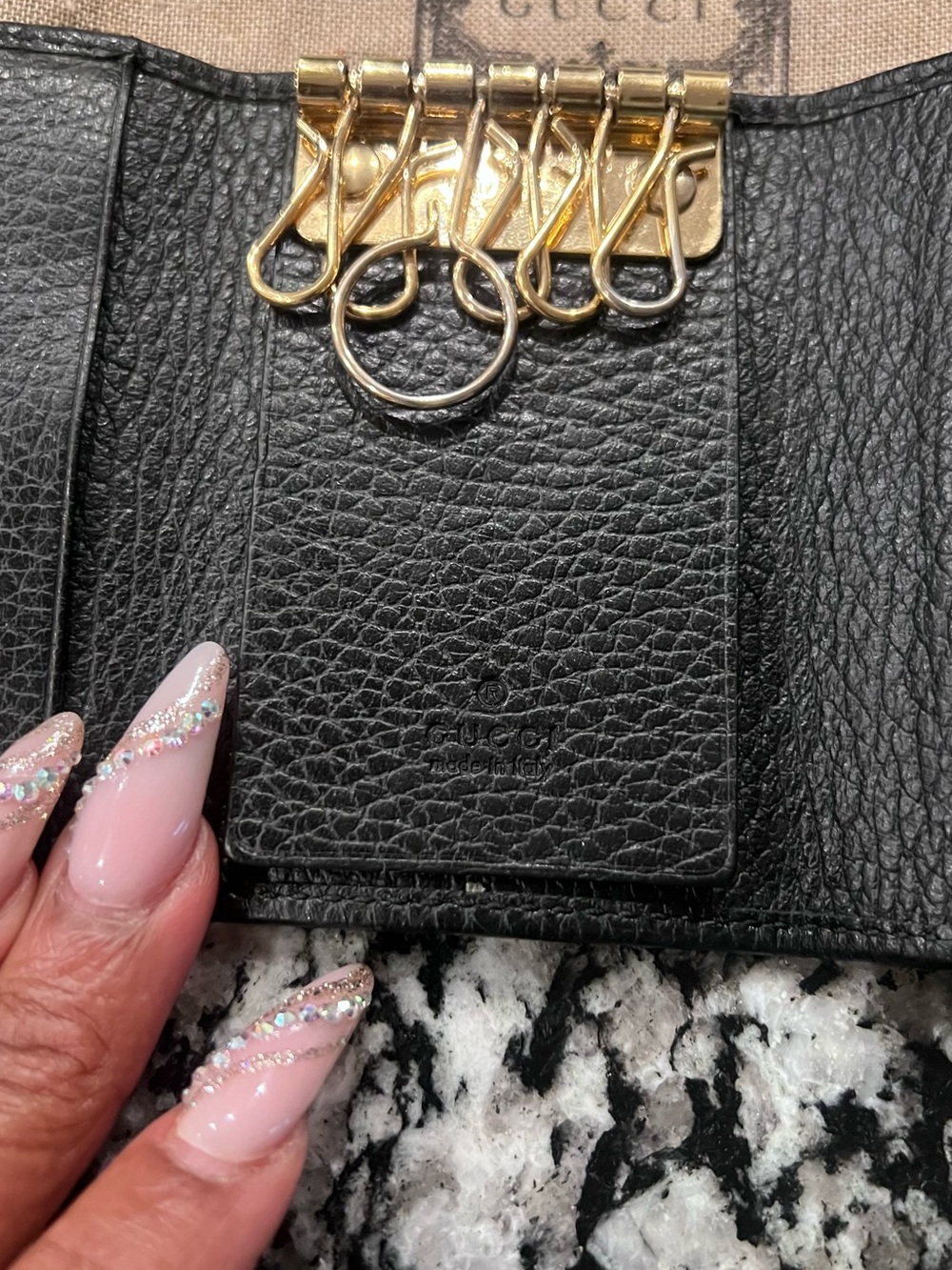 Gucci Black Leather GG Marmont Key Pouch with Gold Hardware - Picture 5 of 5